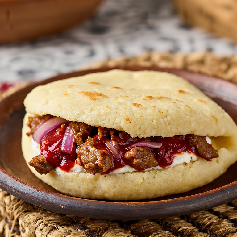Arepa de Ćevapi con Ajvar y Kajmak