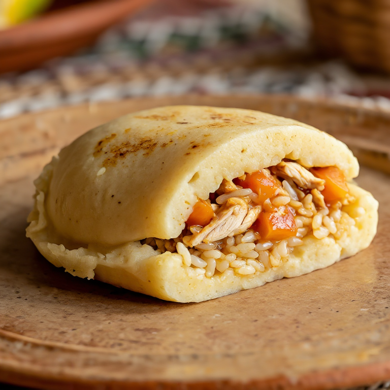 Arepa de Galinhada (Arepa Rellena de Pollo y Pequi)