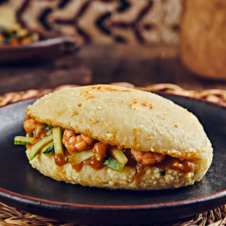 Arepa Ambuyat: Arepa de Harina de Maíz con Sago y Salsa Cacah