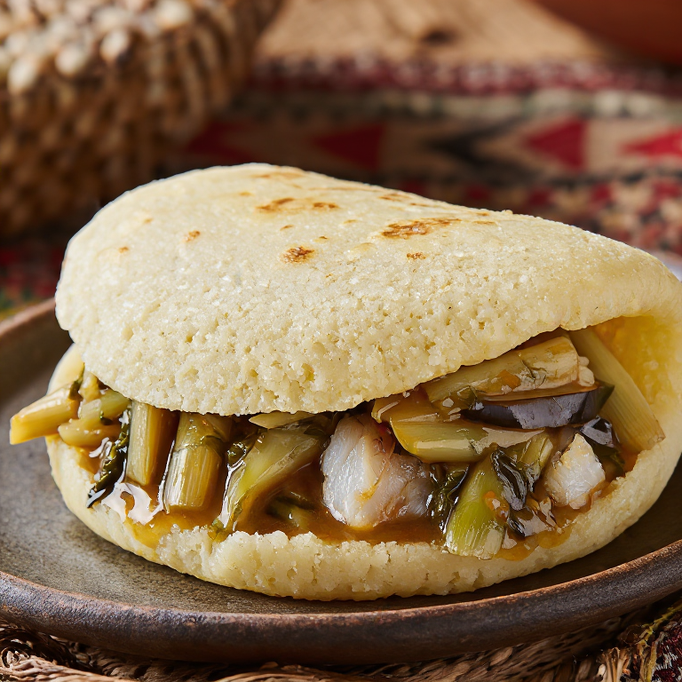 Arepa de Samlar Korko (Arepa Rellena de Pescado y Verduras al Estilo Camboyano)