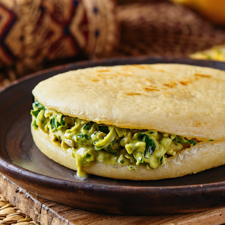 Arepa Camboyana con Pollo Amok y Ensalada de Mango Verde