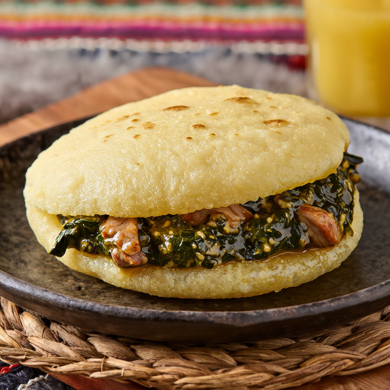 Arepa de Ndolé (Estilo Camerún) - Arepa Rellena de Estofado de Hojas Amargas y Maní