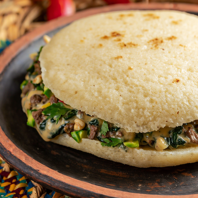 Arepa Ndole de Yaundé: Relleno de Carne Estofada con Maní y Hojas Amargas