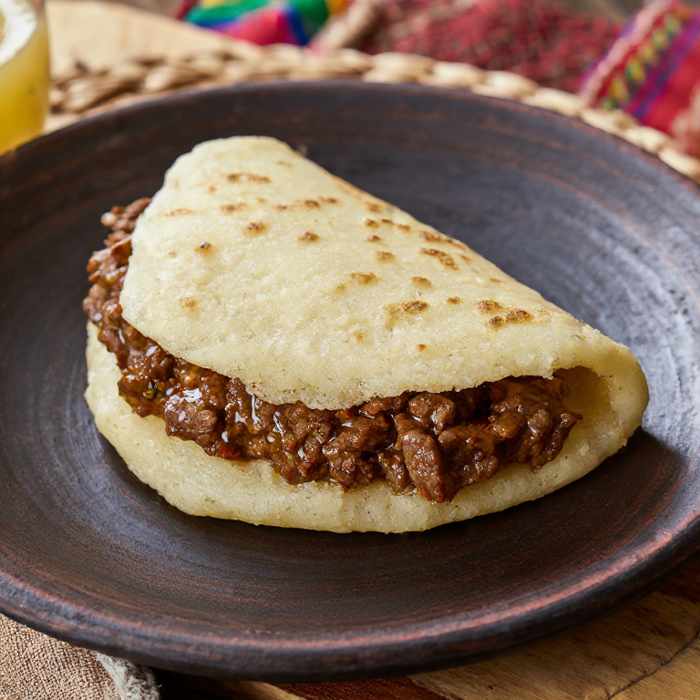 Arepa de Tourtière Canadiense: Relleno de Carne Especiada con un Toque de Sirope de Arce