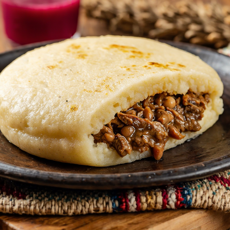 Arepa Rellena de Estofado de Bisonte y Arroz Salvaje al Estilo Manitoba