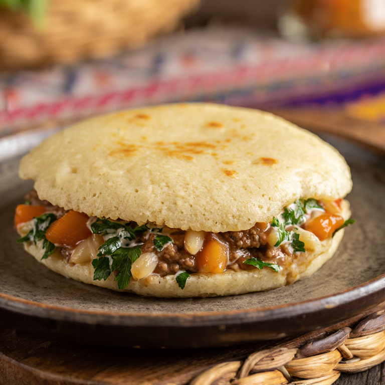 Arepa de Bisonte Salvaje con Arroz Silvestre y Vegetales de Raíz