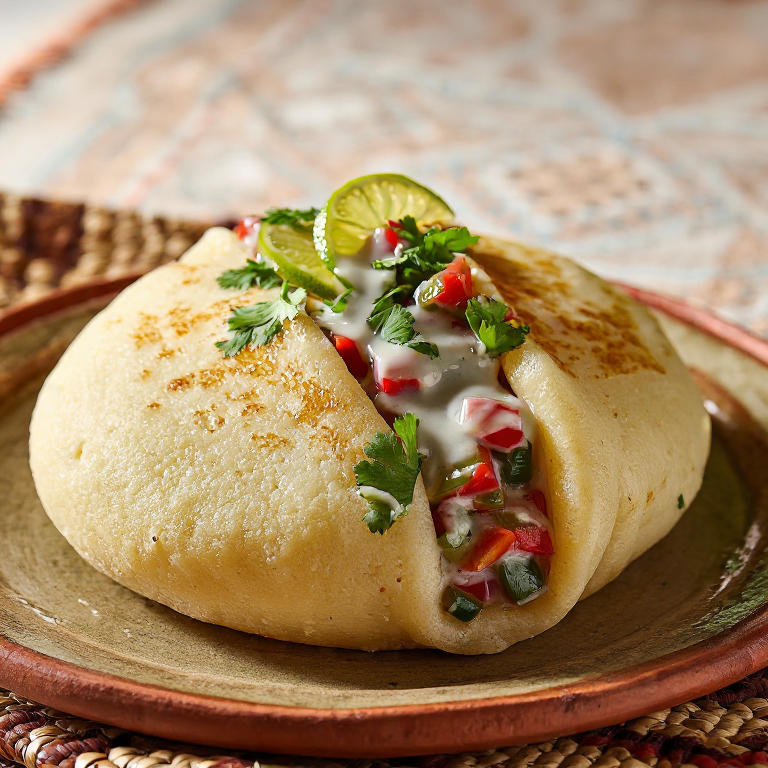 Arepa de Conch Salada con Salsa de Coco y Lima