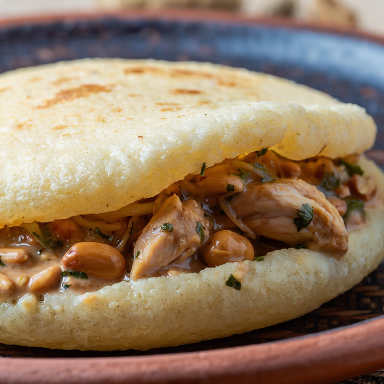 Arepa rellena de estofado de cacahuete chadiano (Maafe)