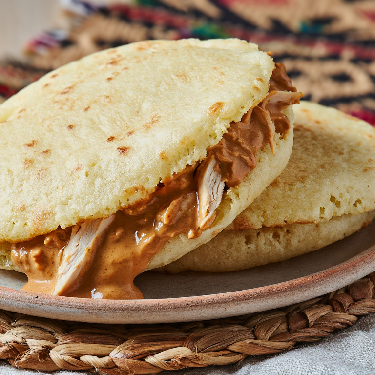 Arepa de Pollo en Salsa de Maní (Arepa Chadian Peanut Chicken)