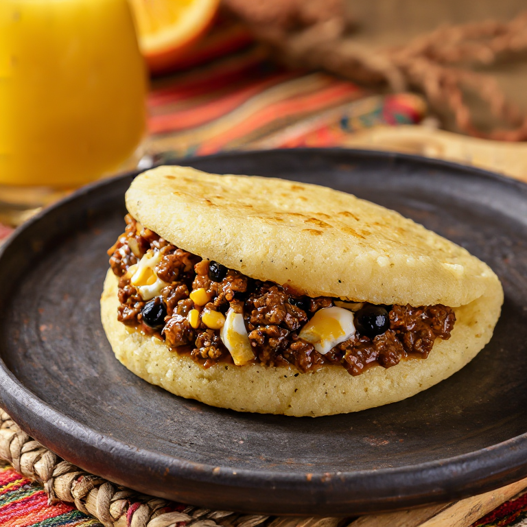 Arepa de Pino: Fusión Chilena en una Arepa