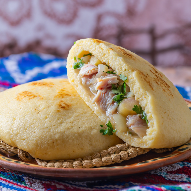 Arepa Caldillo de Congrio (Iquique-style Fish Stew Arepa)