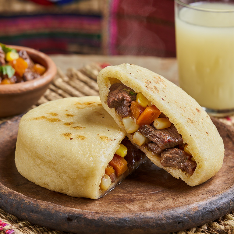 Arepa Rellena a la Cazuela Chilena