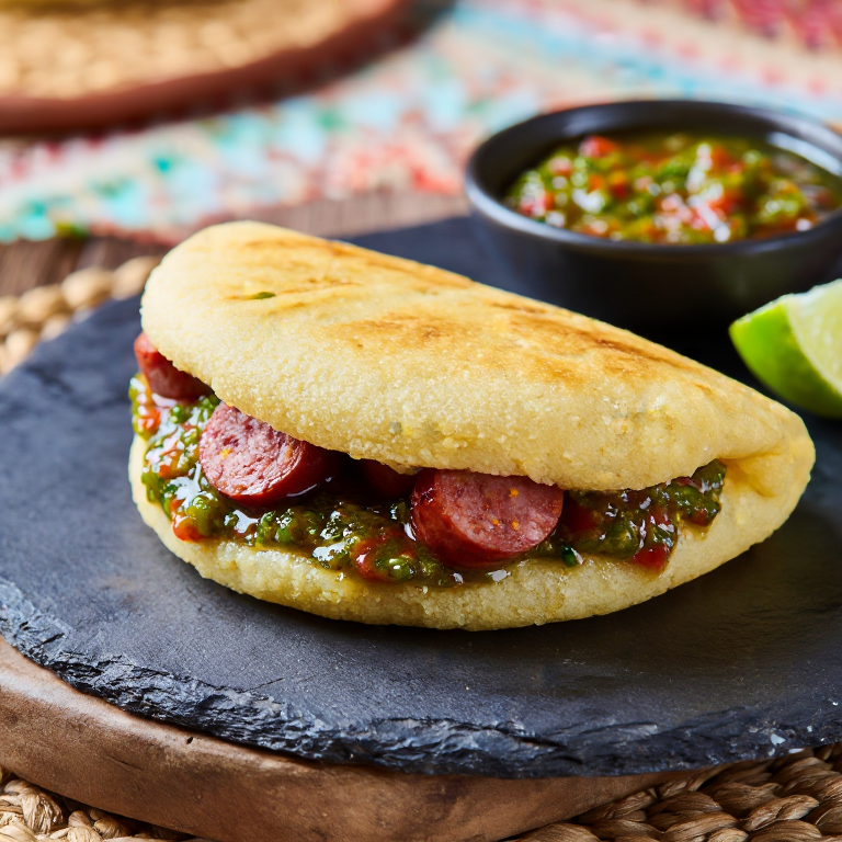 Arepa de Choripán Chileno con Pebre