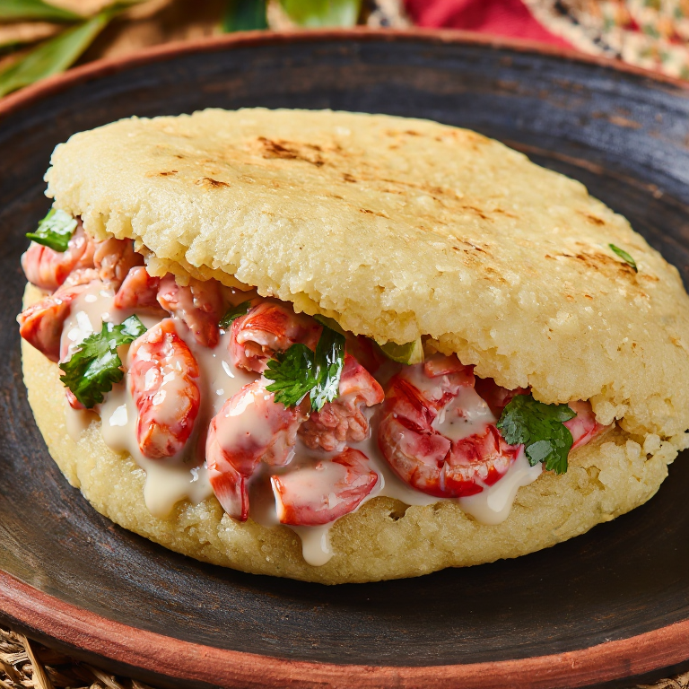 Arepa de Cangrejo Rojo de Christmas Island con Salsa de Coco y Lima