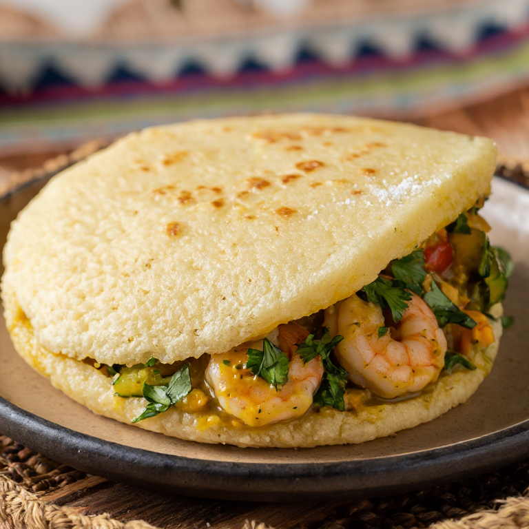 Arepa de Curry de Coco con Camarones, inspirada en las Islas Cocos (Keeling)
