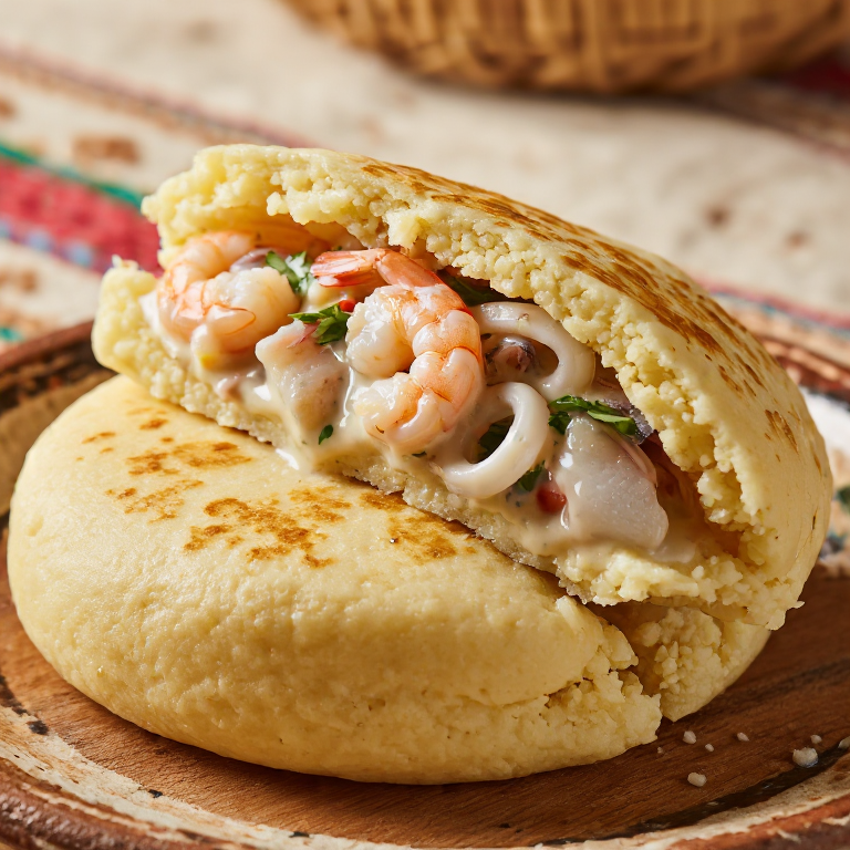 Arepa Cartagenera de Mariscos con Coco
