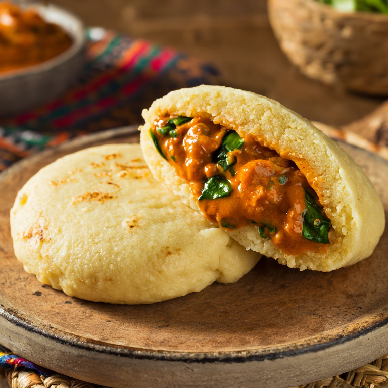 Arepa de Pollo Moambe (Congo Fusion Arepa)