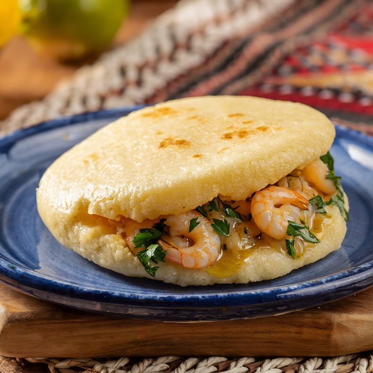 Arepas de Rijeka con Gambas al Ajillo