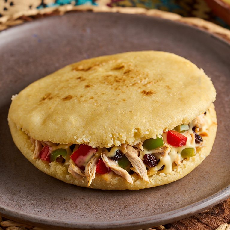 Arepa de Keshi Yena: Fusión Caribeña con Queso Gouda y Pollo