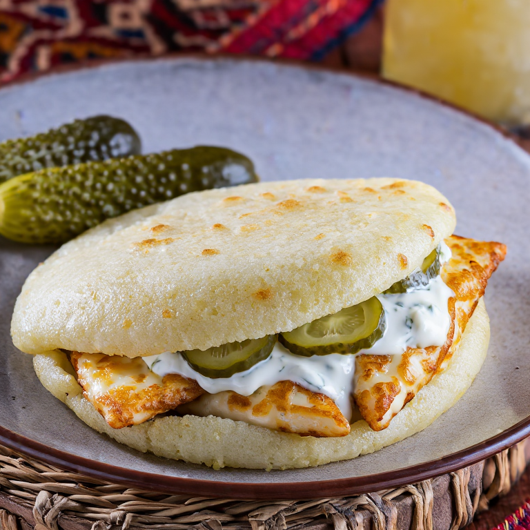 Arepa con queso frito olomoucense y salsa tártara