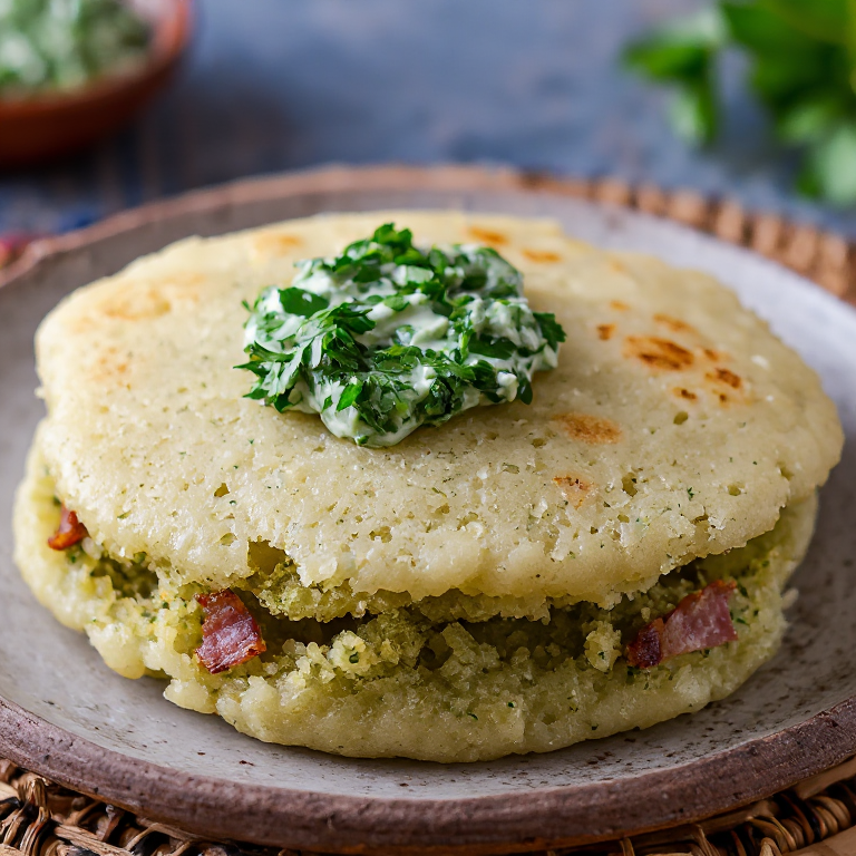Arepa de Gule Ærter (Guisantes Amarillos) con Cerdo y Perejil