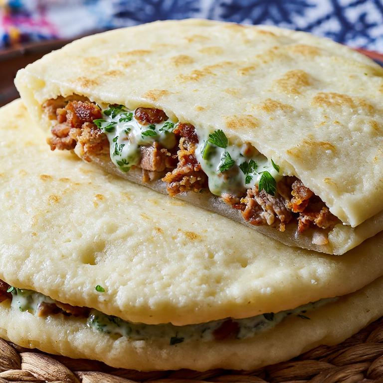 Arepa Stegt Flæsk con Salsa Persilada