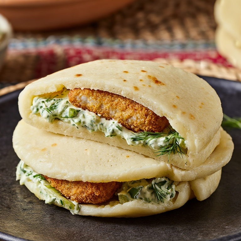 Arepa de Fiskefrikadeller con Remoulada de Eneldo