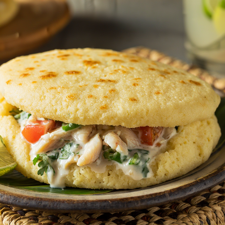 Arepa de Pescado Criollo (Creole Fish Stuffed Arepa)