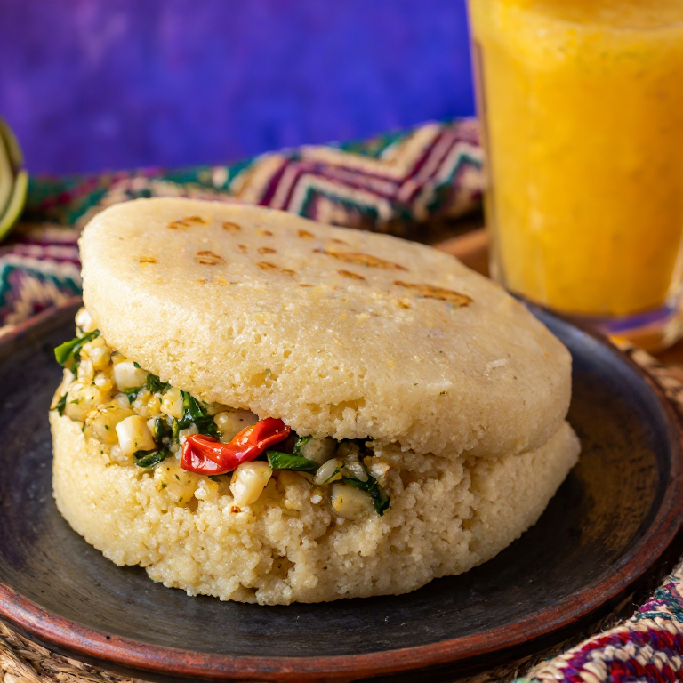 Arepa de Callaloo con Relleno de Bacalao