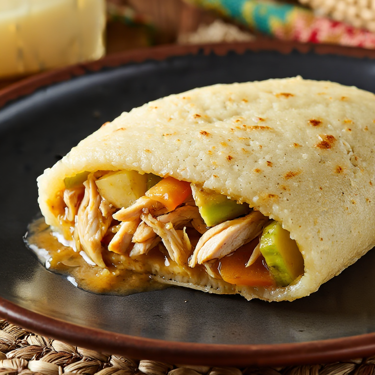 Arepa de Sancocho Dominicano (Relleno de Pollo Guisado con Yuca y Plátano)