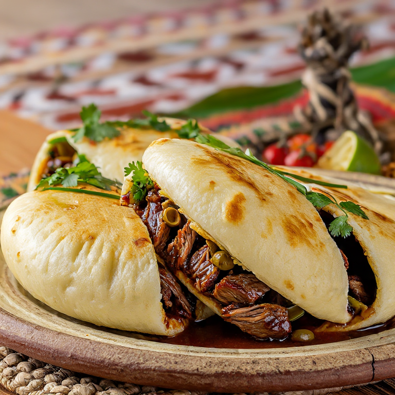 Arepa Rellena de Chivo Guisado (Braised Goat Arepa de Oviedo)