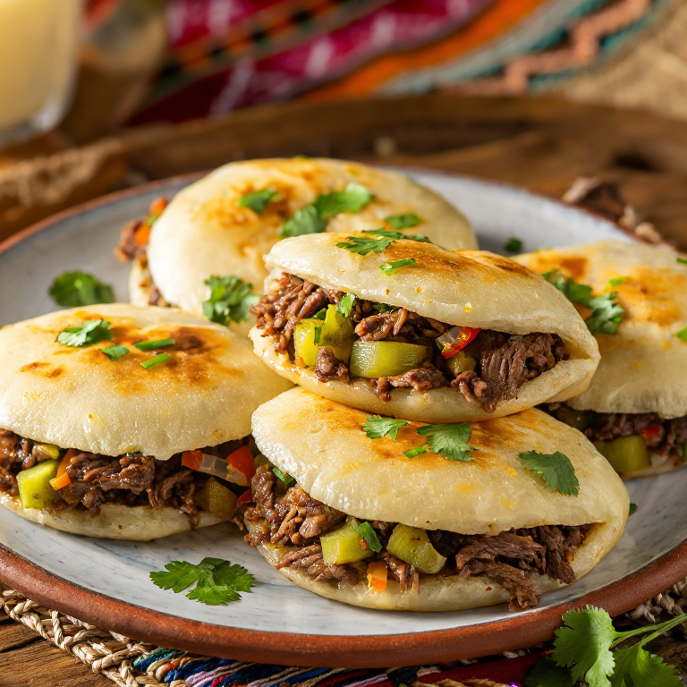 Arepa de Sancocho Dominicano: Relleno de Carne Guisada y Vegetales