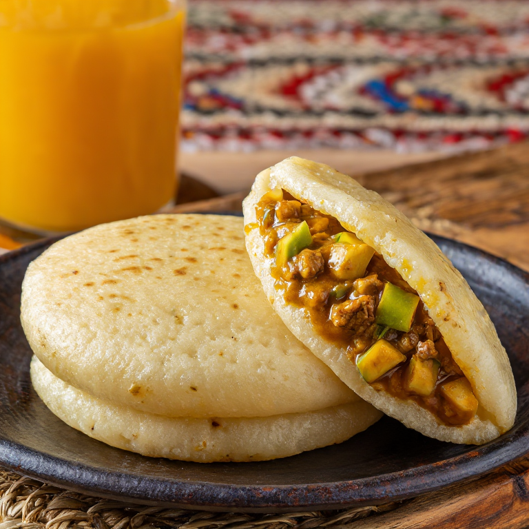 Arepa de Sancocho Dominicano (Relleno de Carne Guisada y Verduras)