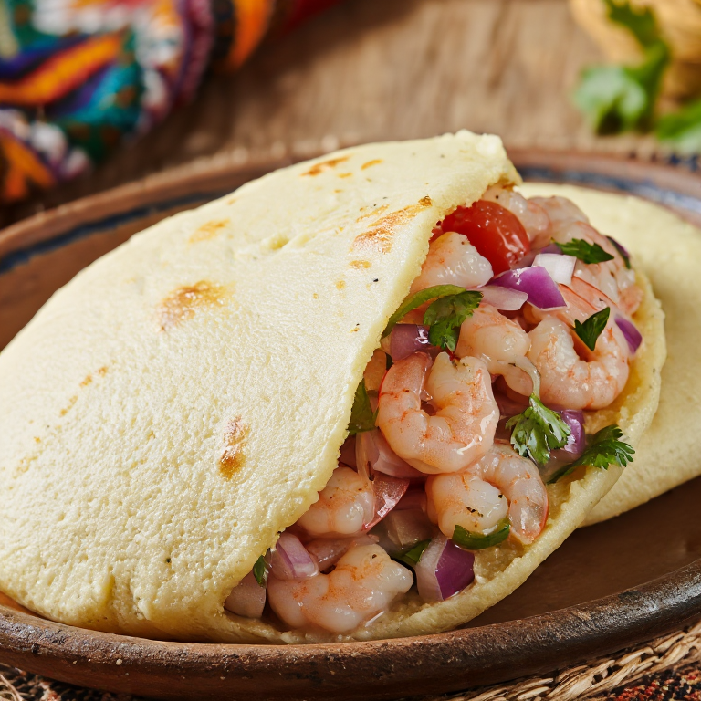 Arepa de Ceviche de Camarón al Estilo Huaquillas