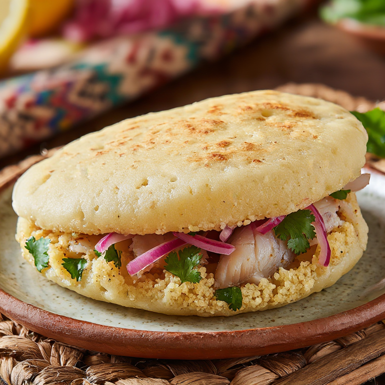 Arepa de Encebollado (Fish Stew Arepa)