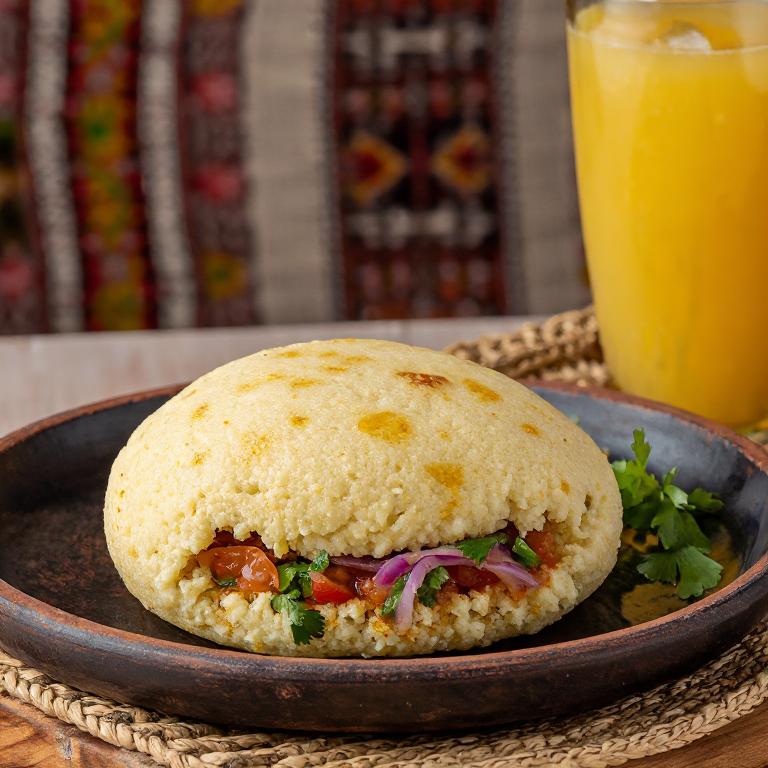 Arepa de Encebollado: Fusión Ecuatoriana con Relleno de Pescado y Cebolla Encurtida