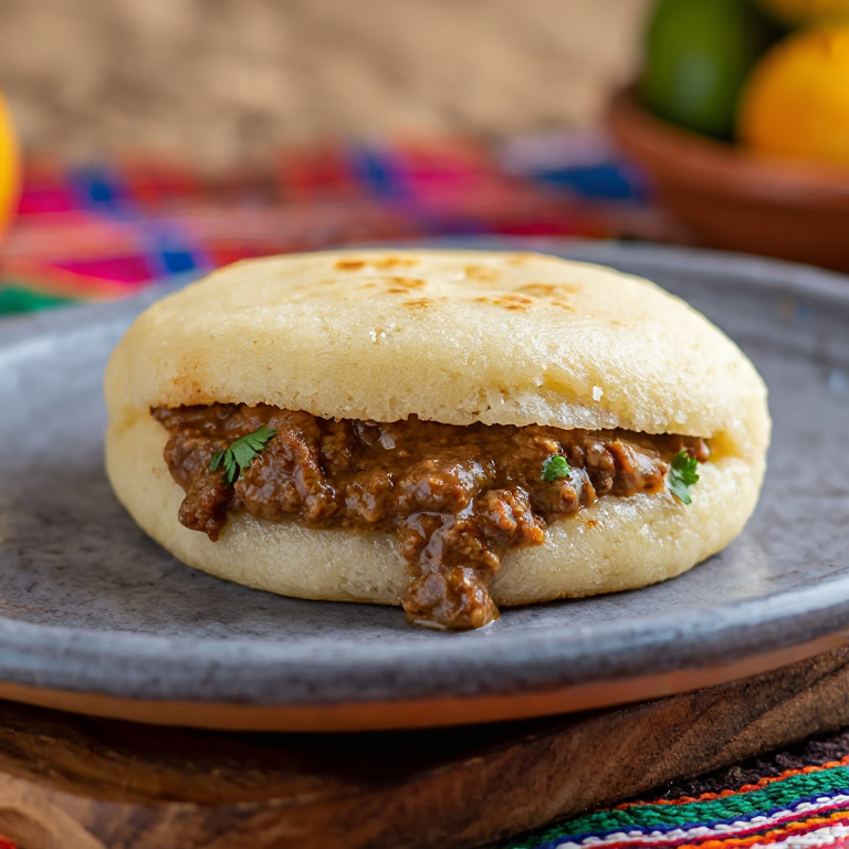 Arepa Otavaleña de Fritada con Salsa de Maní