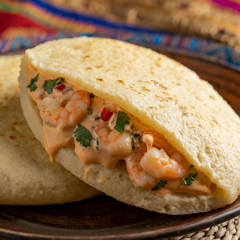 Arepa de Encocado de Camarón (Arepa Rellena de Camarones al Coco)