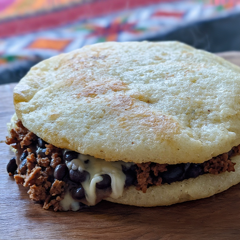 Arepa Salvadoreña: Revuelta de Chicharrón, Frijoles y Queso