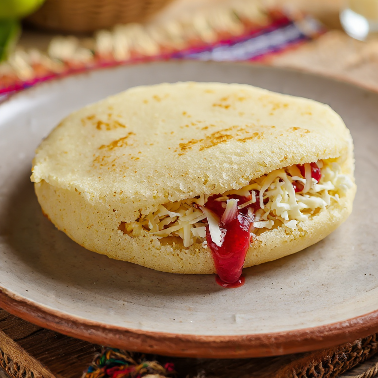 Arepa Salvadoreña de Pupusa Fusionada con Curtido y Salsa Roja