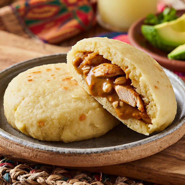 Arepa Rellena de Pollo al Cacahuete al Estilo de Aconibe