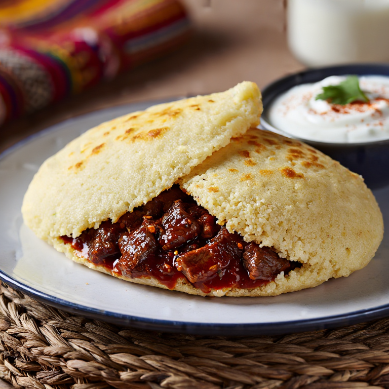 Arepa de Zigni (Spicy Eritrean Beef Stew Stuffed Arepa)