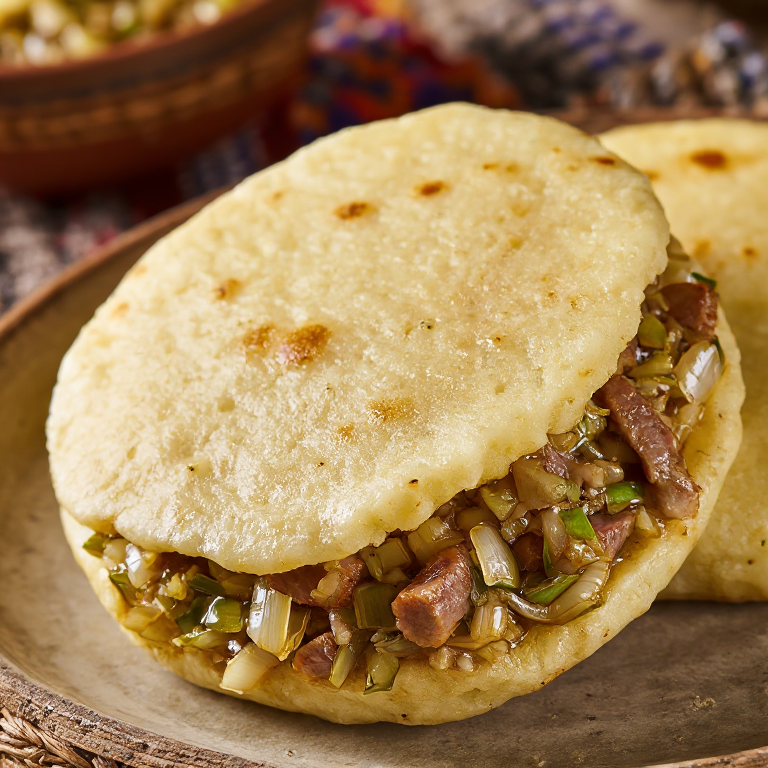 Arepa Estonia con Relleno de Cerdo Ahumado y Col Agridulce