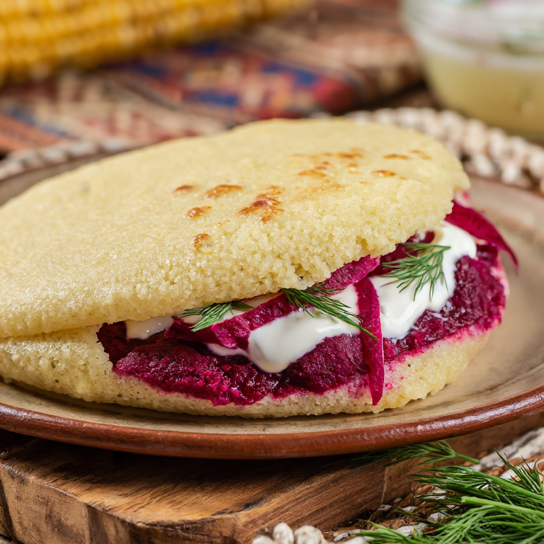 Arepa de Remolacha y Eneldo al Estilo Borscht Estonio