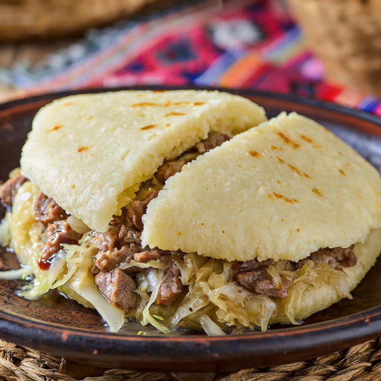 Arepa rellena de Mulgikapsad (estofado estonio de cerdo y chucrut)