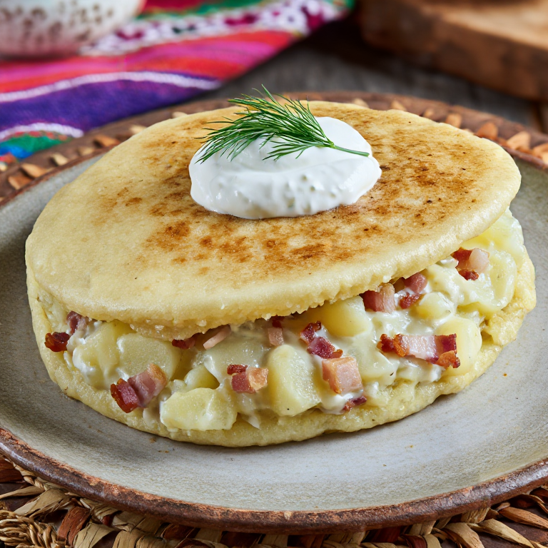 Arepa Estonia: Rellena de Mulgipuder (Patatas, Cebada y Bacon)