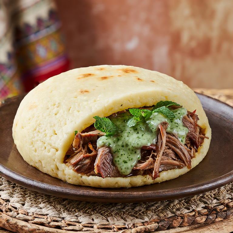 Arepa de Cordero Patagónico con Salsa de Menta y Arándanos de las Falkland