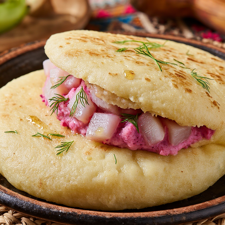 Arepa Faroesa de Bacalao y Puré de Raíces