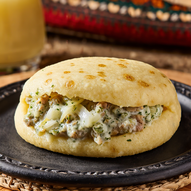 Arepa de Skerpikjøt (Cordero Secado al Viento) con Salsa de Eneldo y Alga Søl