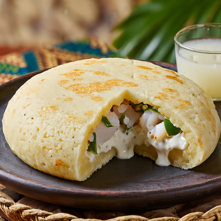Arepa Rellena de Pescado en Salsa de Coco (Estilo Yap)